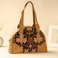  Brown Kashmiri Crewel Hand Embroidered Leather Handbag 
