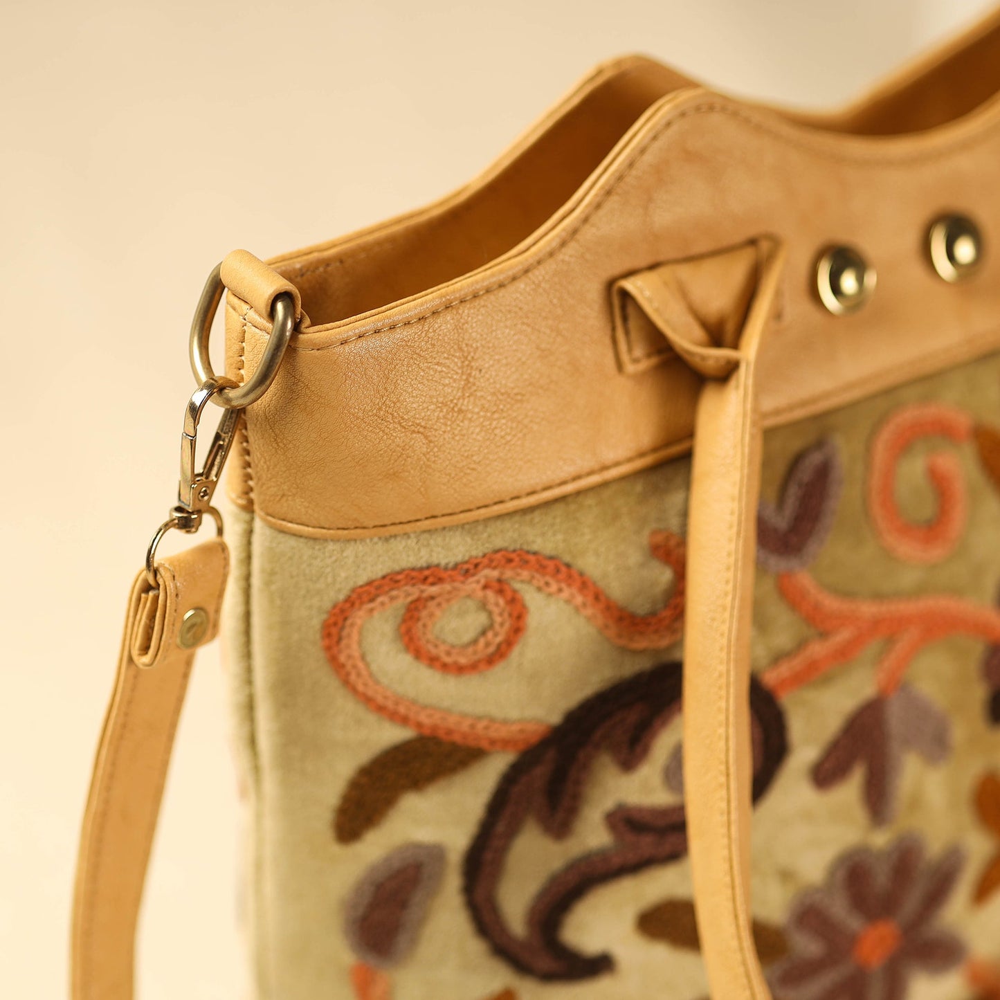 Brown Kashmiri Crewel Hand Embroidery Handbag