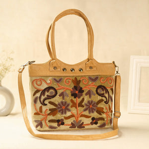 Brown Kashmiri Crewel Hand Embroidery Handbag