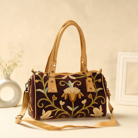  Brown Kashmiri Crewel Hand Embroidery Handbag