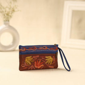 Brown Kashmiri Crewel Hand Embroidery Leather Clutch