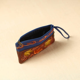 Brown Kashmiri Crewel Hand Embroidery Leather Clutch