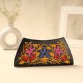Brown Kashmiri Crewel Hand Embroidery Leather Clutch