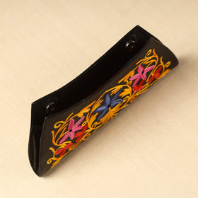 Brown Kashmiri Crewel Hand Embroidery Leather Clutch