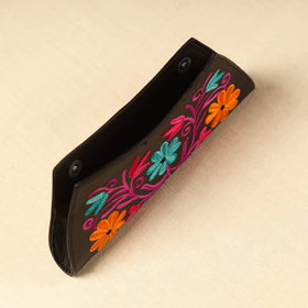  Brown Kashmiri Crewel Hand Embroidery Leather Clutch
