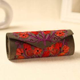 Brown Kashmiri Crewel Hand Embroidery Velvet Clutch