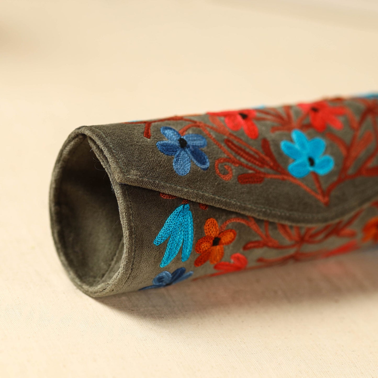 Brown Kashmiri Crewel Hand Embroidery Velvet Clutch