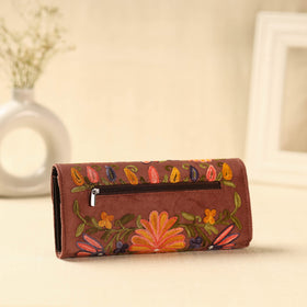 Brown Kashmiri Crewel Hand Embroidery Velvet Travel Wallet