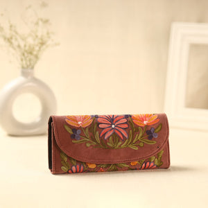 Brown Kashmiri Crewel Hand Embroidery Velvet Travel Wallet