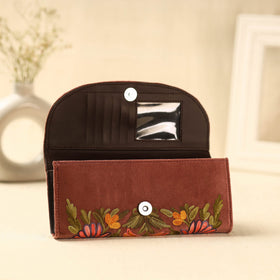 Brown Kashmiri Crewel Hand Embroidery Velvet Travel Wallet