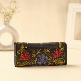Brown Kashmiri Crewel Hand Embroidery Velvet Travel Wallet
