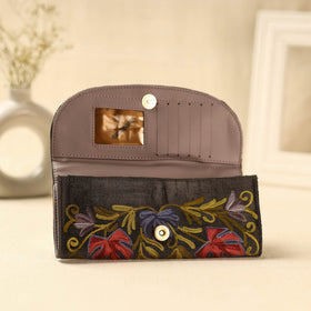 Brown Kashmiri Crewel Hand Embroidery Velvet Travel Wallet