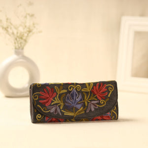 Brown Kashmiri Crewel Hand Embroidery Velvet Travel Wallet