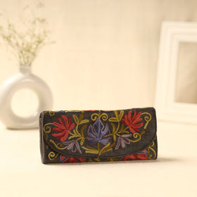 Brown Kashmiri Crewel Hand Embroidery Velvet Travel Wallet