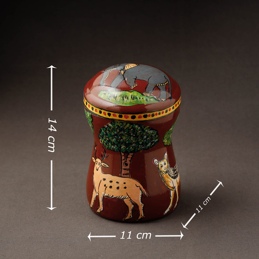 Red Kavad Handpainted Stainless Steel Multi Utility Canister