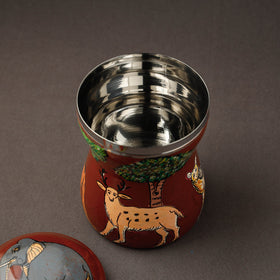 Red Kavad Handpainted Stainless Steel Multi Utility Canister