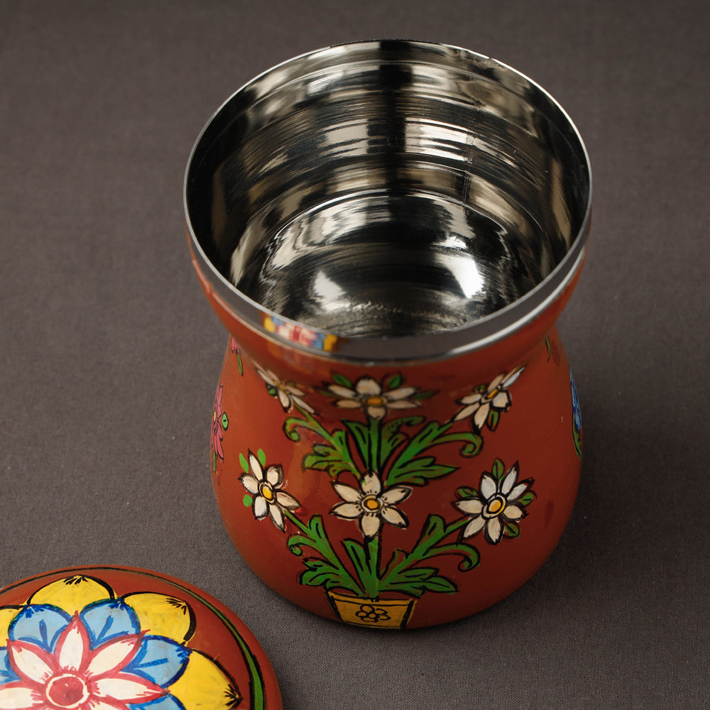 Red Kavad Handpainted Stainless Steel Multi Utility Canister