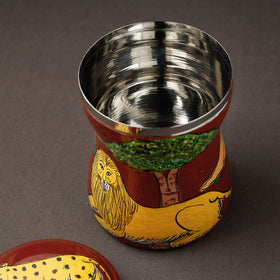 Red Kavad Handpainted Stainless Steel Multi Utility Canister
