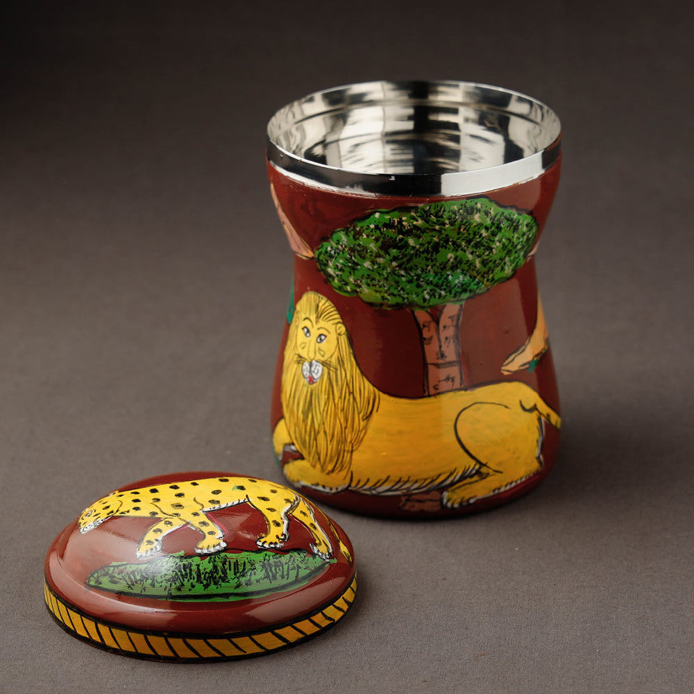 Red Kavad Handpainted Stainless Steel Multi Utility Canister