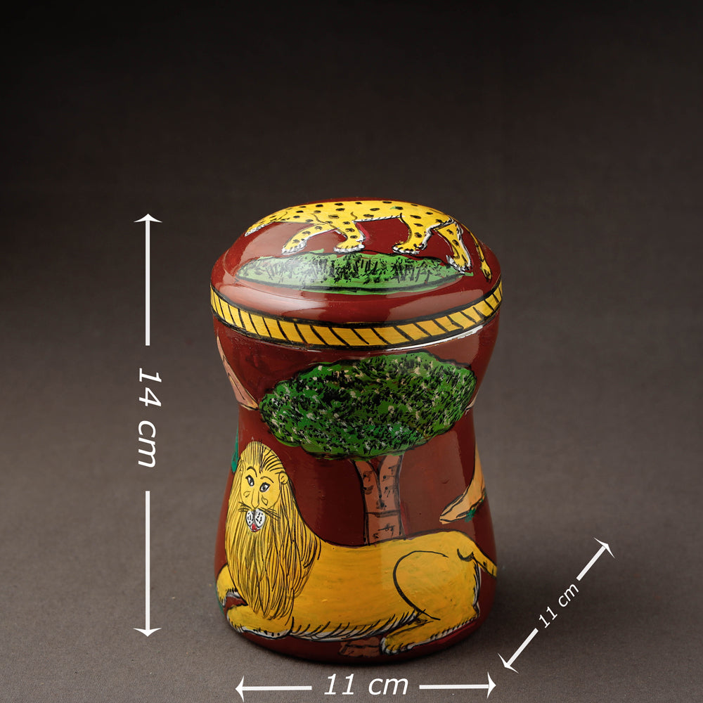 Red Kavad Handpainted Stainless Steel Multi Utility Canister