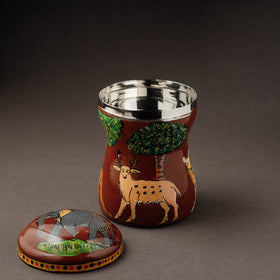 Red Kavad Handpainted Stainless Steel Multi Utility Canister