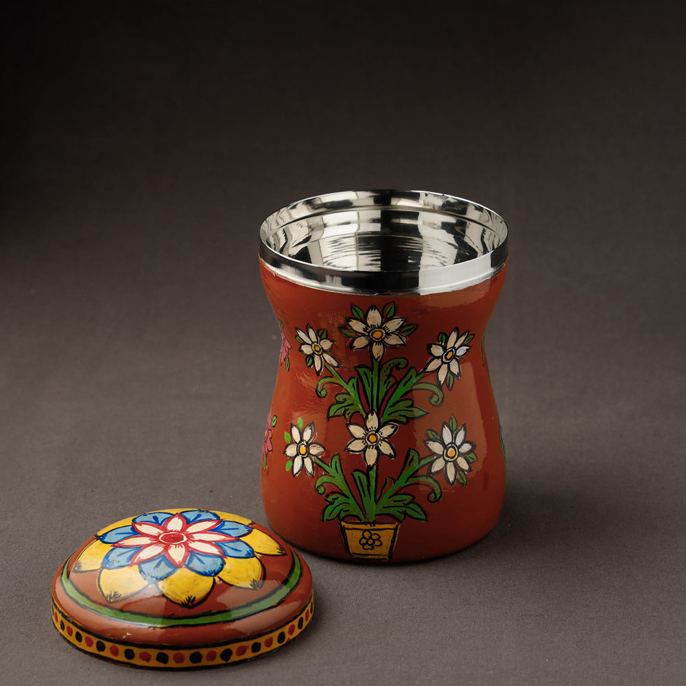 Red Kavad Handpainted Stainless Steel Multi Utility Canister