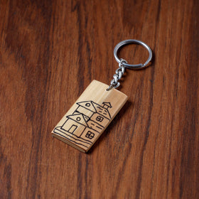 Brown Kerala Handpainted Bamboo Keychain 
