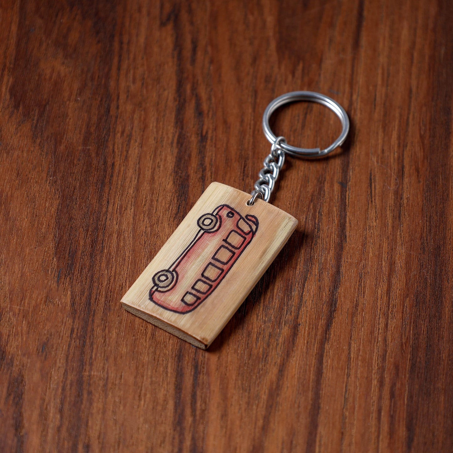 Brown Kerala Handpainted Bamboo Keychain 
