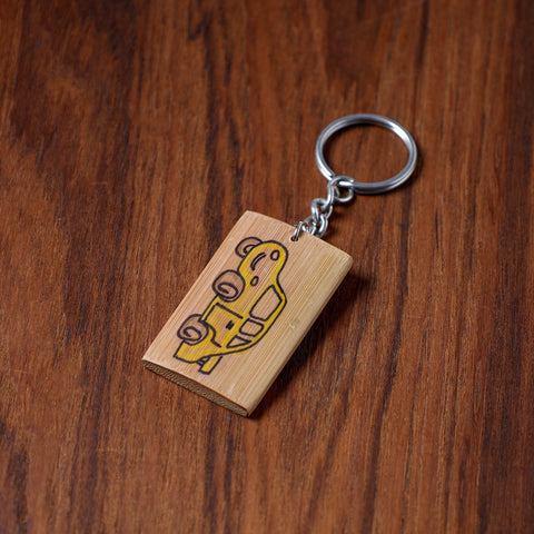 Brown Kerala Handpainted Bamboo Keychain 