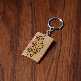 Brown Kerala Handpainted Bamboo Keychain 
