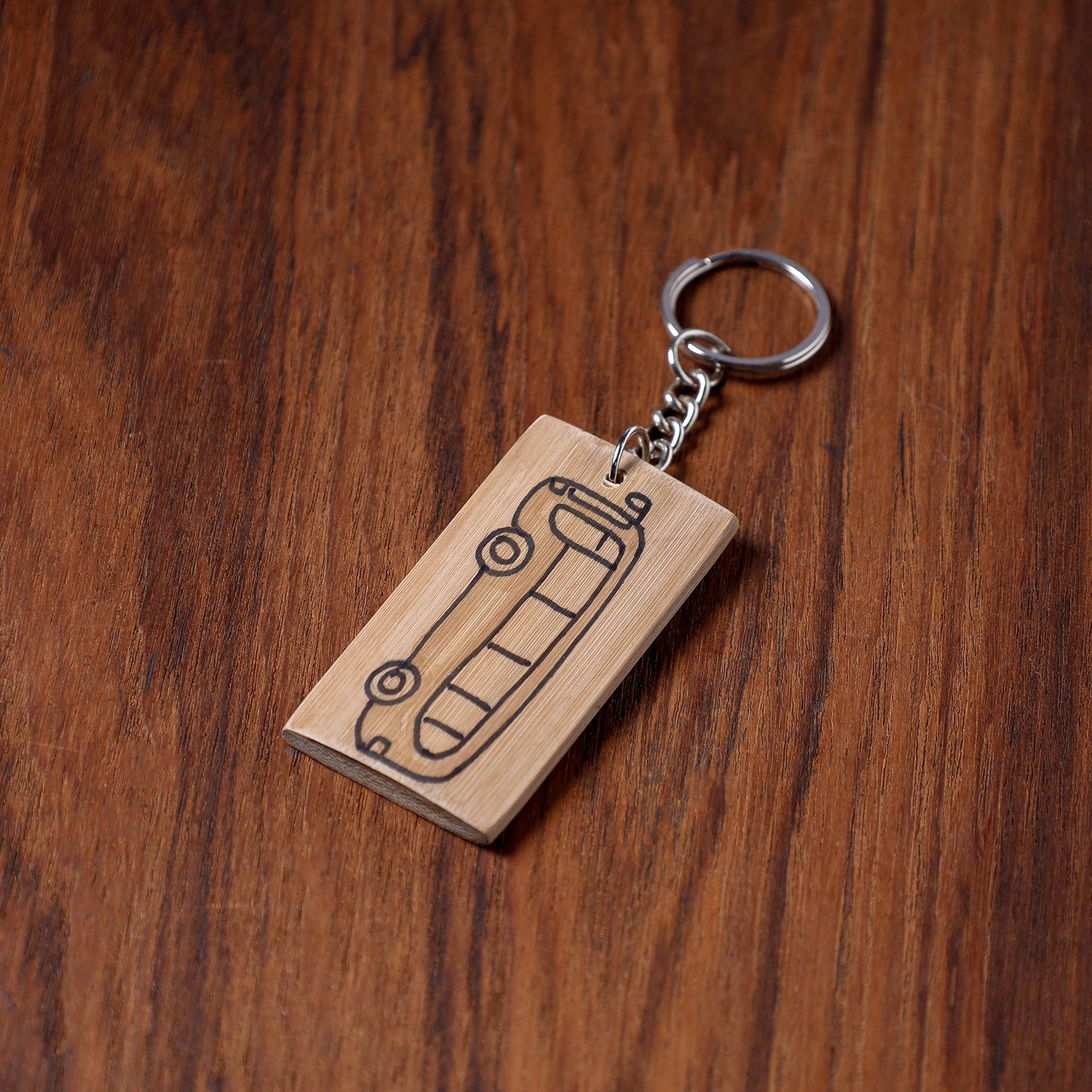 Brown Kerala Handpainted Bamboo Keychain 