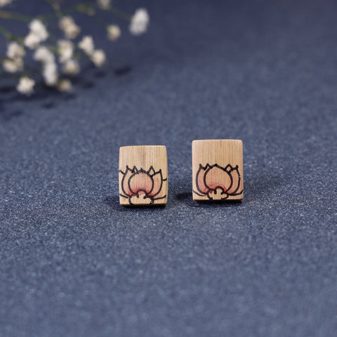  Kerala Mural Handpainted Bamboo Stud Earrings 