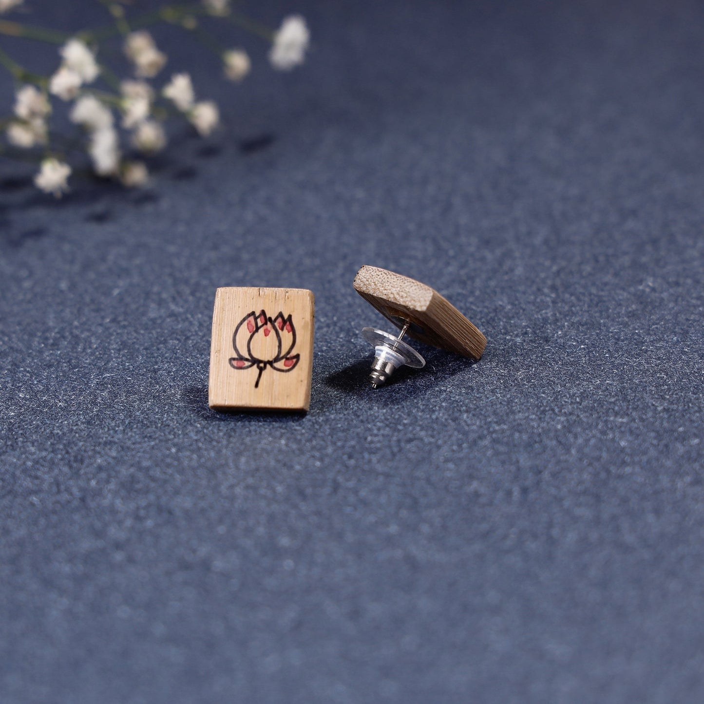  Kerala Mural Handpainted Bamboo Stud Earrings 
