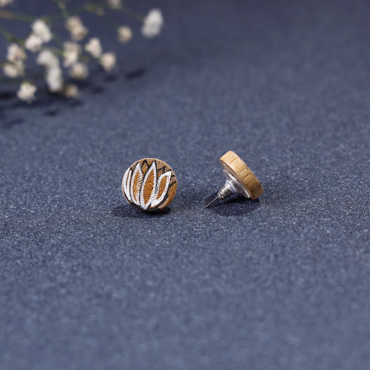  Kerala Mural Handpainted Bamboo Stud Earrings 