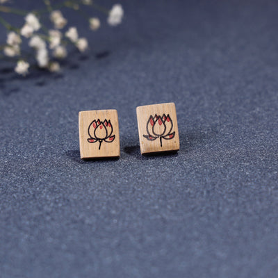  Kerala Mural Handpainted Bamboo Stud Earrings 