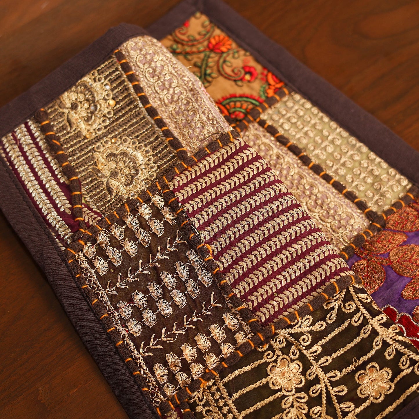 Brown - khambadiya patchwork cotton table mats (set of 6)