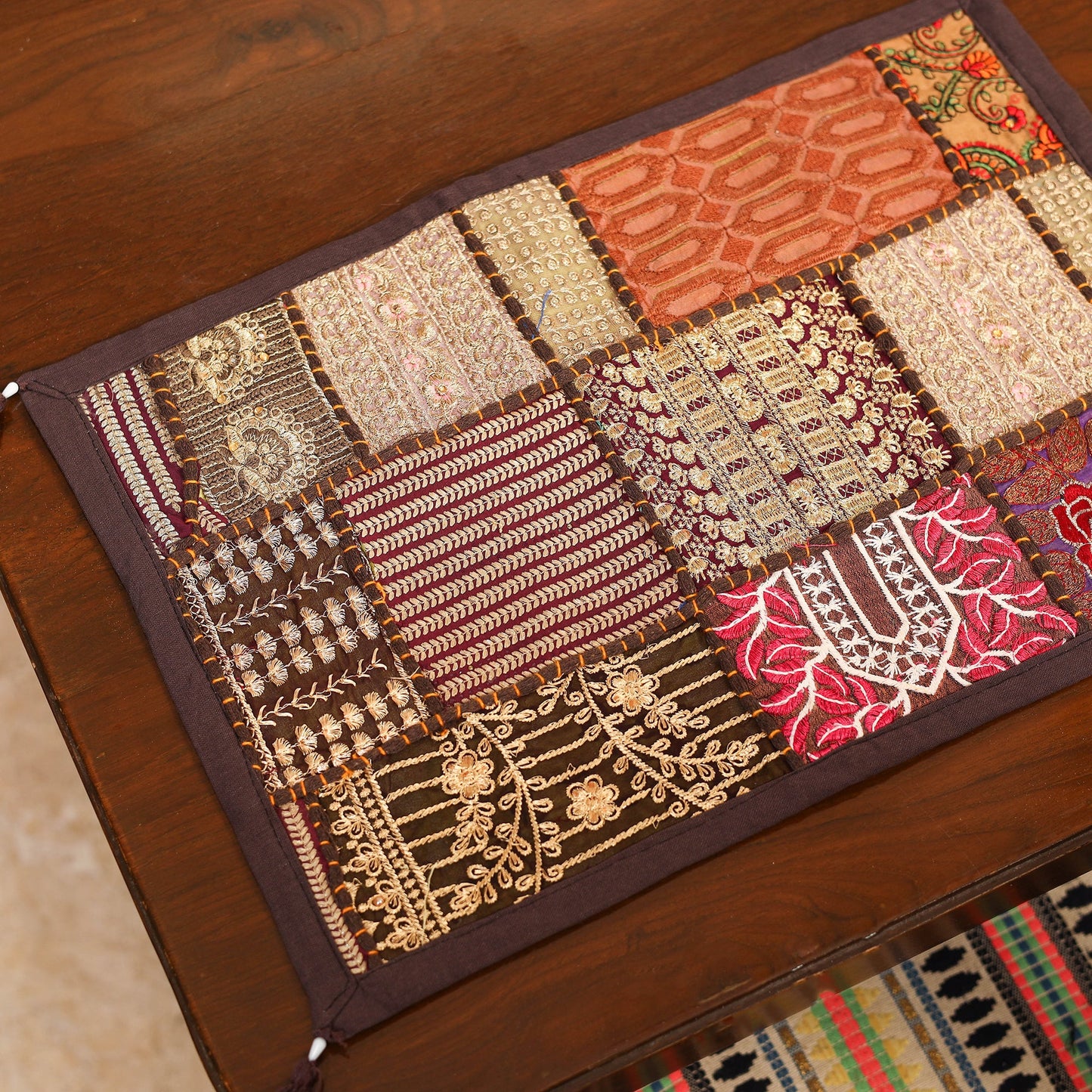 Brown - khambadiya patchwork cotton table mats (set of 6)