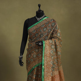 Brown - kota doria cotton bagru saree 18 - handcrafted