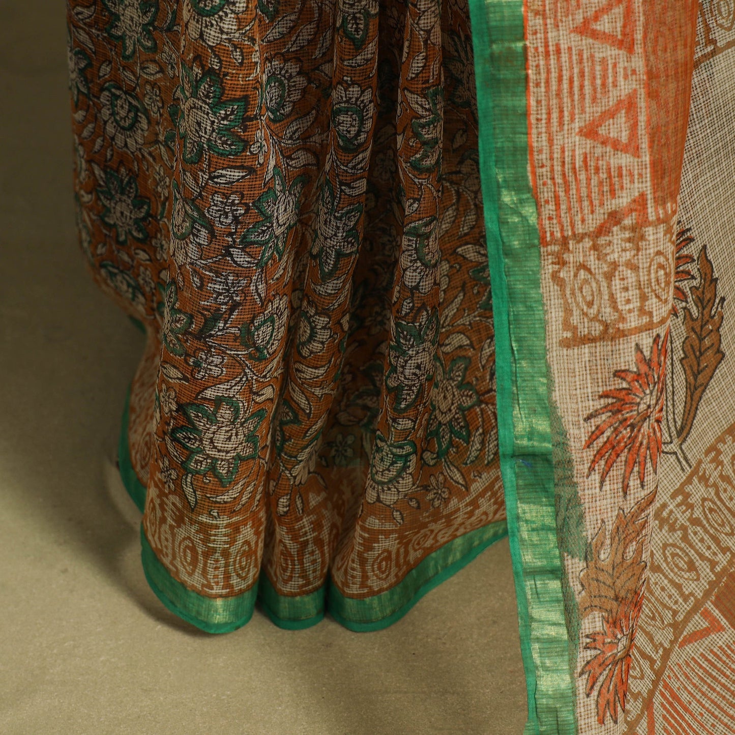 Brown - kota doria cotton bagru saree 18 - handcrafted