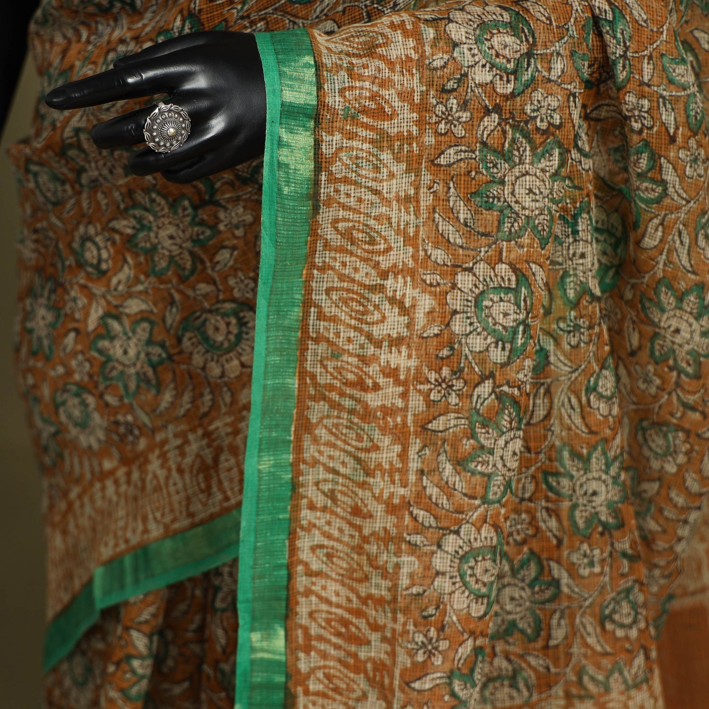 Brown - kota doria cotton bagru saree 18 - handcrafted