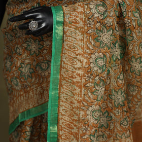 Brown - kota doria cotton bagru saree 18 - handcrafted