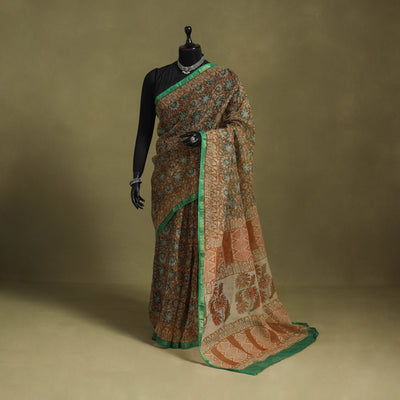 Brown - kota doria cotton bagru saree 18 - handcrafted