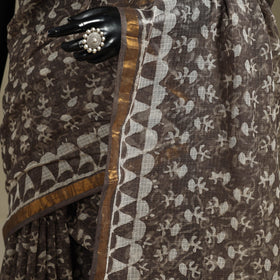 Brown - kota doria cotton bagru saree 25 - handcrafted