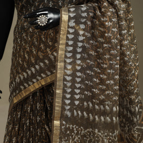 Brown - kota doria cotton bagru saree 26 - handcrafted