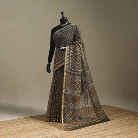 Brown - kota doria cotton bagru saree 26 - handcrafted