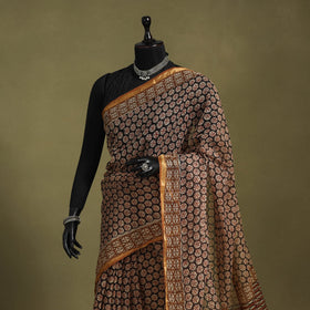 Brown - kota doria cotton bagru saree 29 - handcrafted