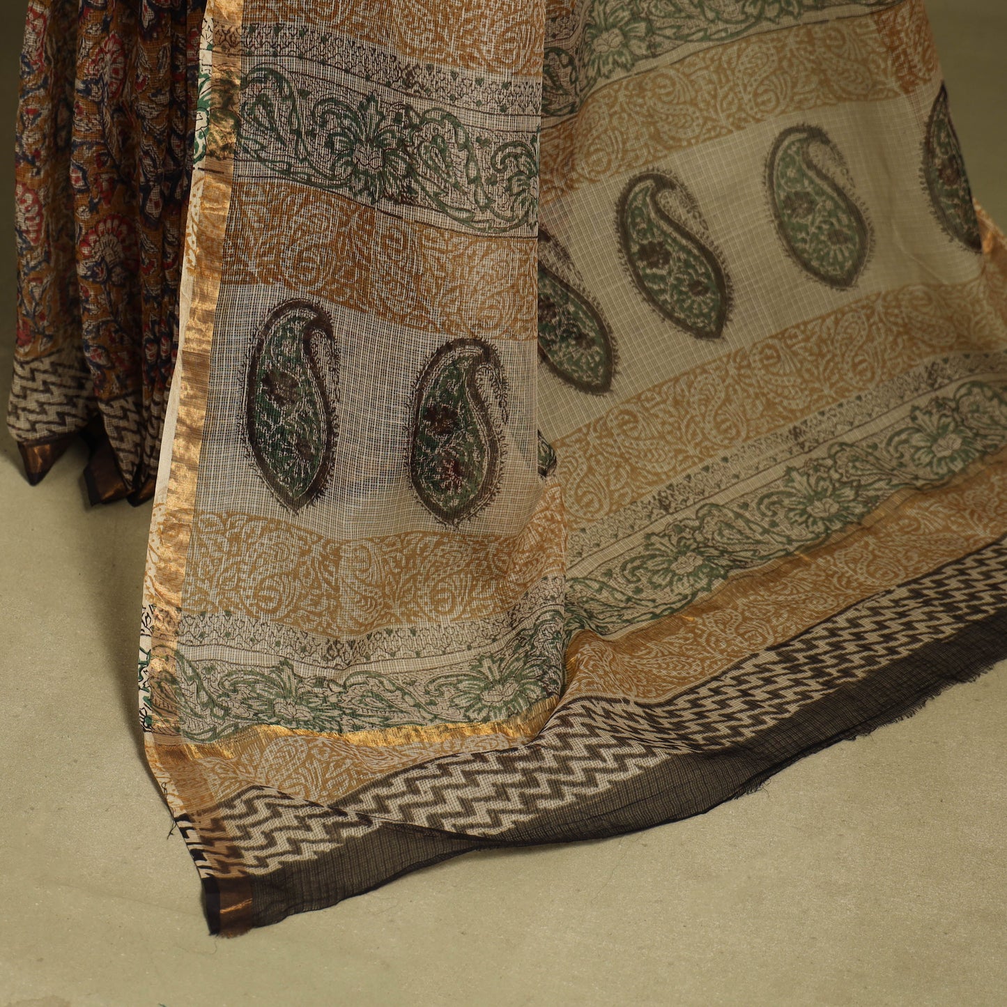 Brown - kota doria cotton bagru saree 31 - handcrafted