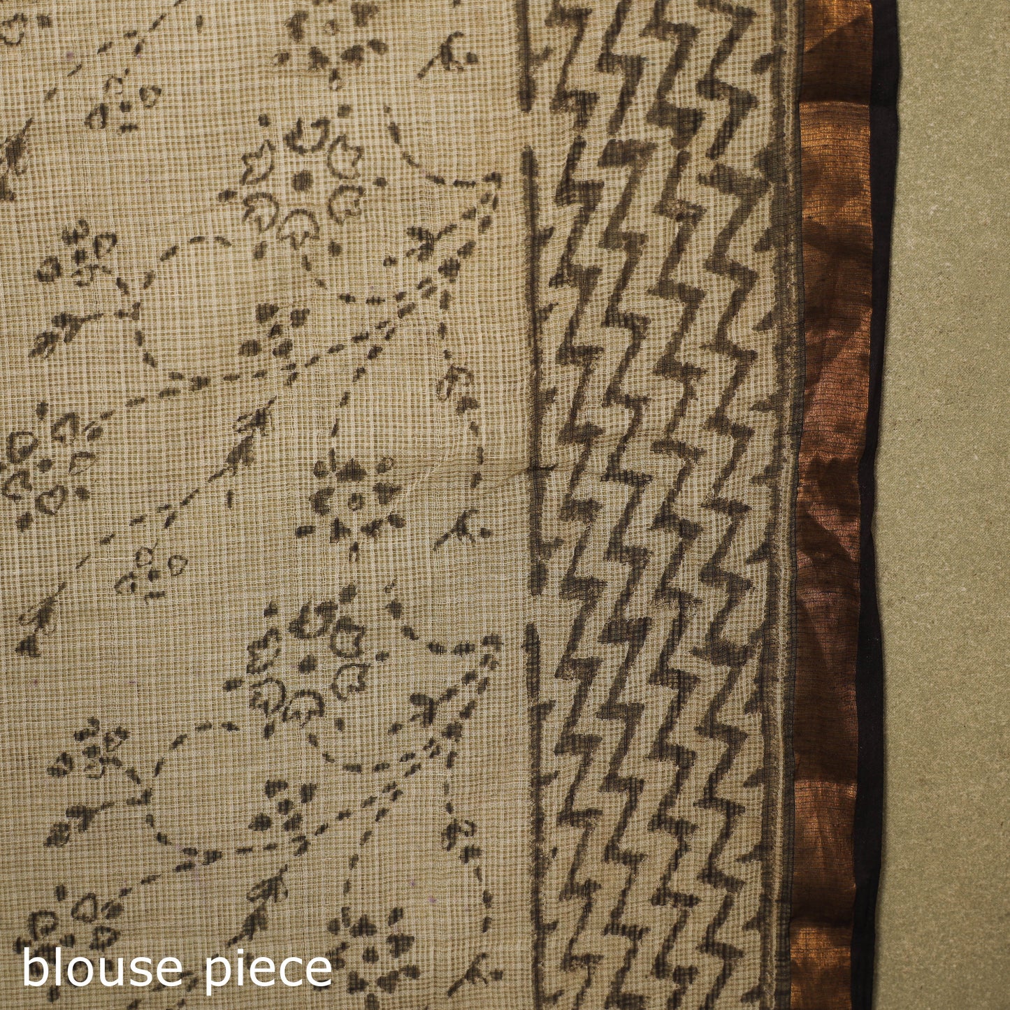 Brown - kota doria cotton bagru saree 31 - handcrafted