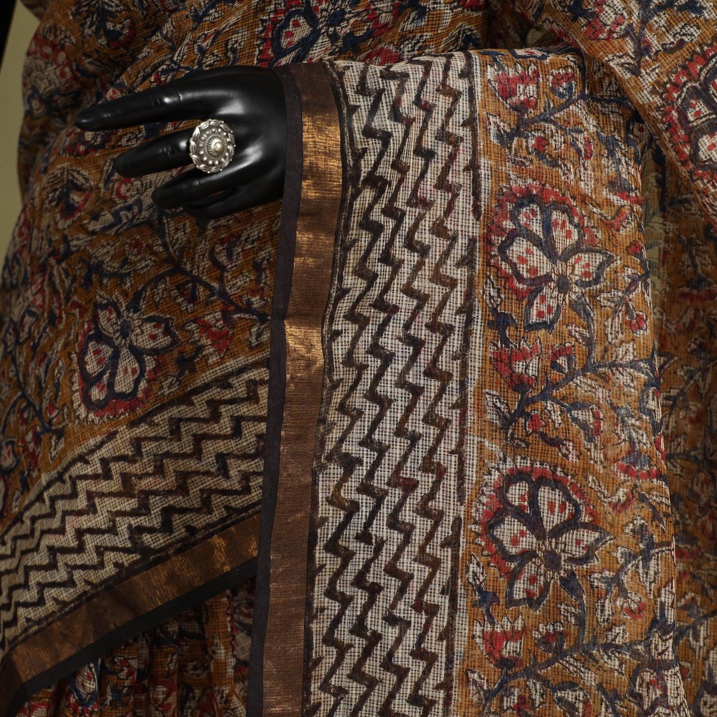 Brown - kota doria cotton bagru saree 31 - handcrafted