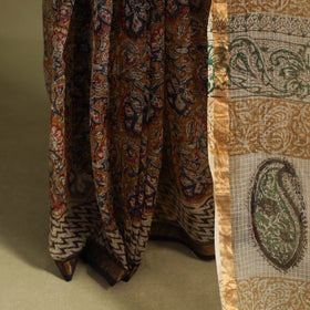 Brown - kota doria cotton bagru saree 31 - handcrafted